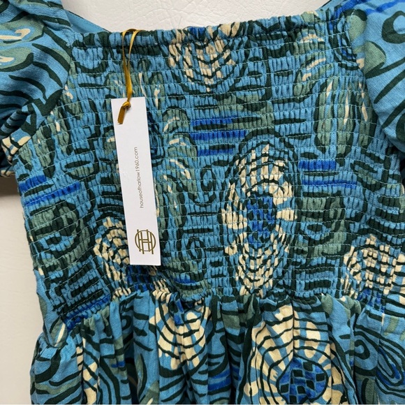 House Of Harlon 1990 linen/rayon Floral Blue Dress size small nwt - Picture 3 of 10